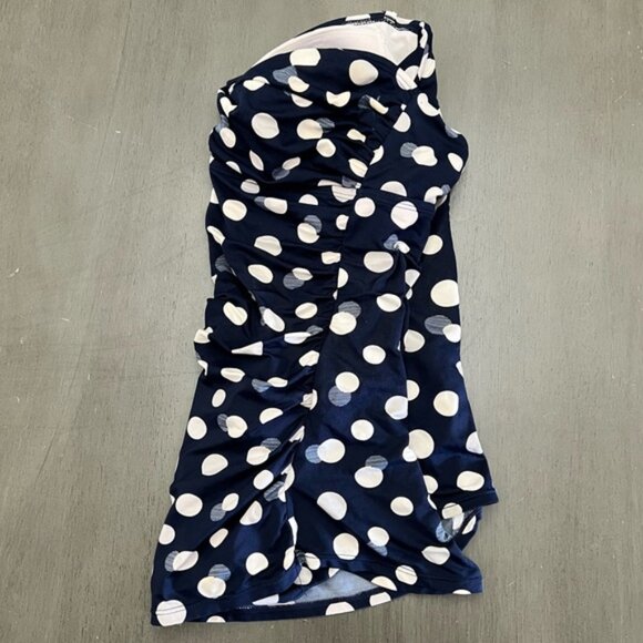 Jantzen Navy Blue & White Polka Dot Strapless Shirred Ruche One Piece Swimsuit 8 - Picture 3 of 4